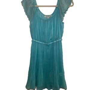 Rewind Teal Flutter Sleeve Pleated Dress Size Small NWT
